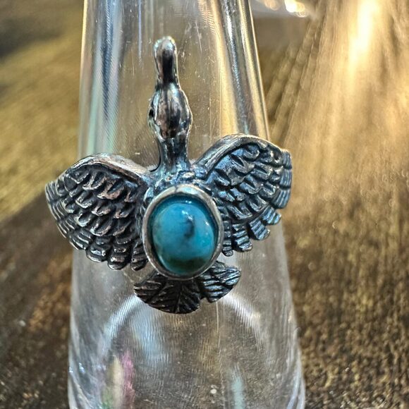 Boho Chic Native American Guardian Hawk Turquoise Ring: Size 7, 8,10, Gift Box - Picture 6 of 12